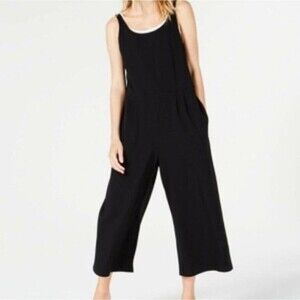 Eileen Fisher Cami Jumpsuit Medium Black Wide Leg Crop Lagenlook Minimalist